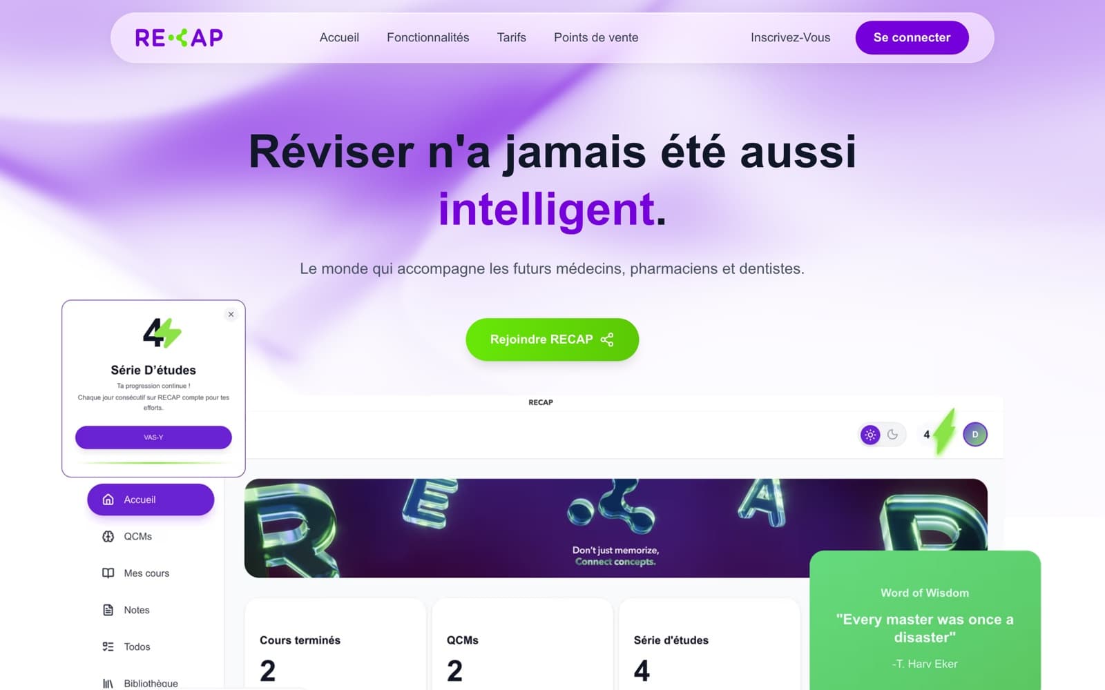 Recap Academy landing page — the medical education platform for future doctors, pharmacists and dentists
